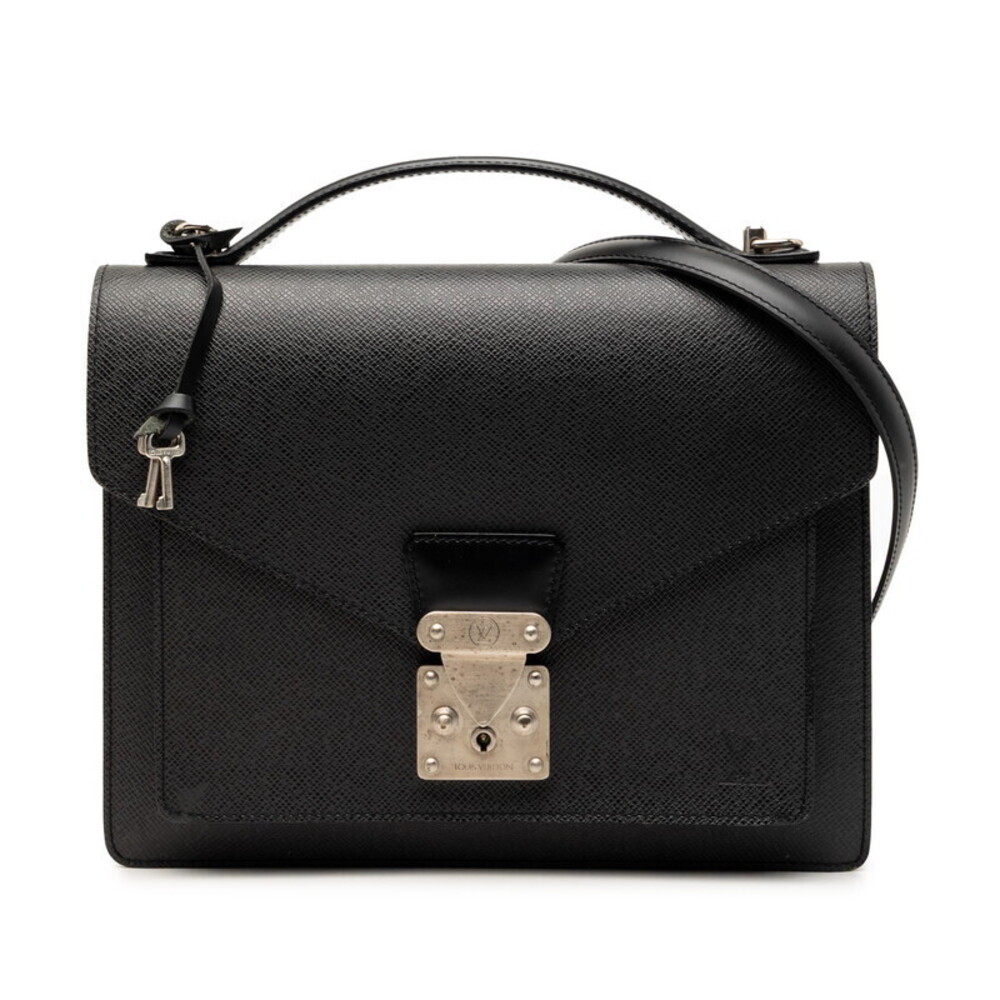 Louis Vuitton Taiga Monceau 2way Shoulder Bag Ardoise Black Leather